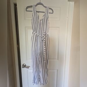 A New Day | Blue and White Striped Linen Jumpsuit | Size XS